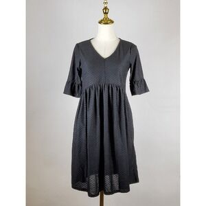 NY Collection Dress Womens Petite PS Black‎ Swiss Dot Empire Flared Gothic NWT